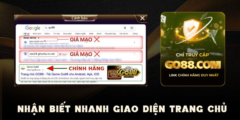 Nhận biết thông qua giao diện trang chủ chuẩn